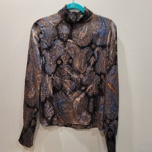 Sz 6 Vintage Silk Oscar de la Renta Paisley Silk Spandex Blend Blouse Designer
